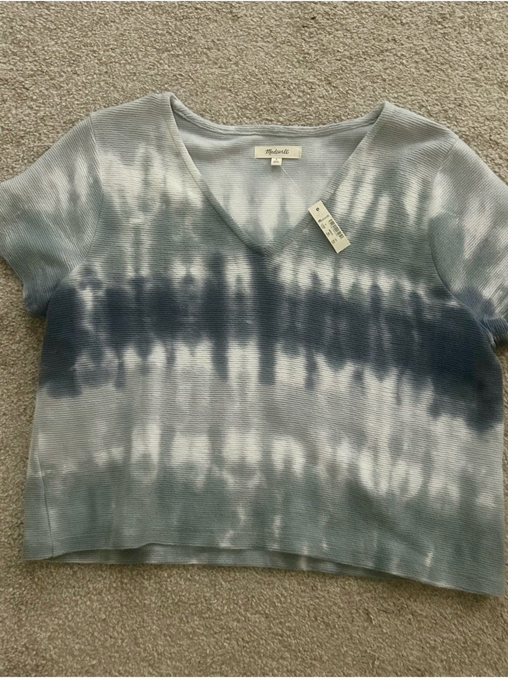 Madewell Blue Tie-Dye V-Neck Short Sleeve Top